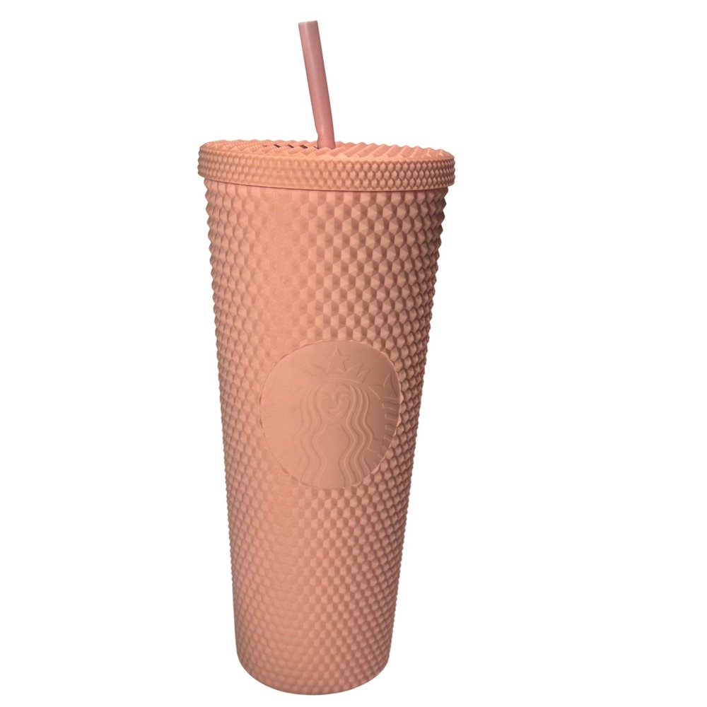 Starbucks Matte Peach Pink Studded Cold Cup Tumbler with Lid and Straw